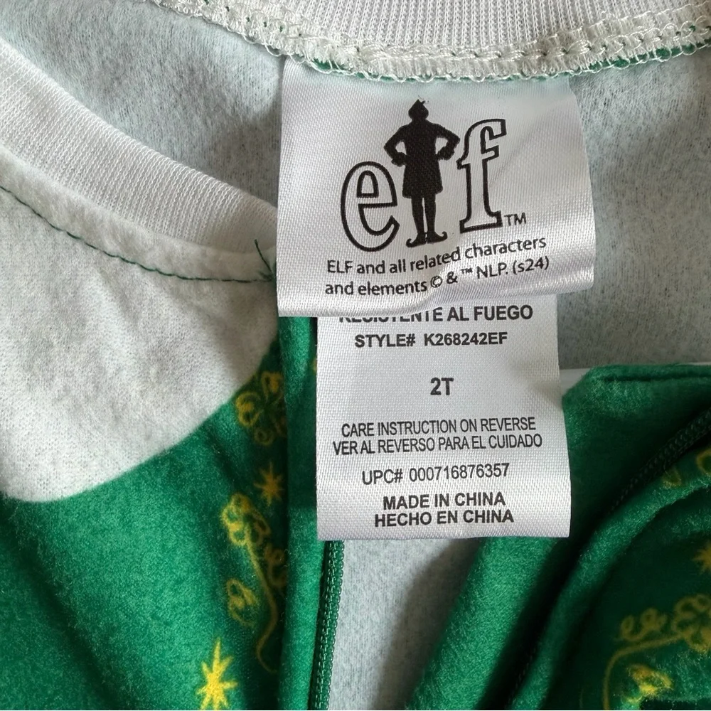 NWT Buddy The Elf Toddler Holiday Fleece One-Piece Onesie Zip Sleeper Size 2T